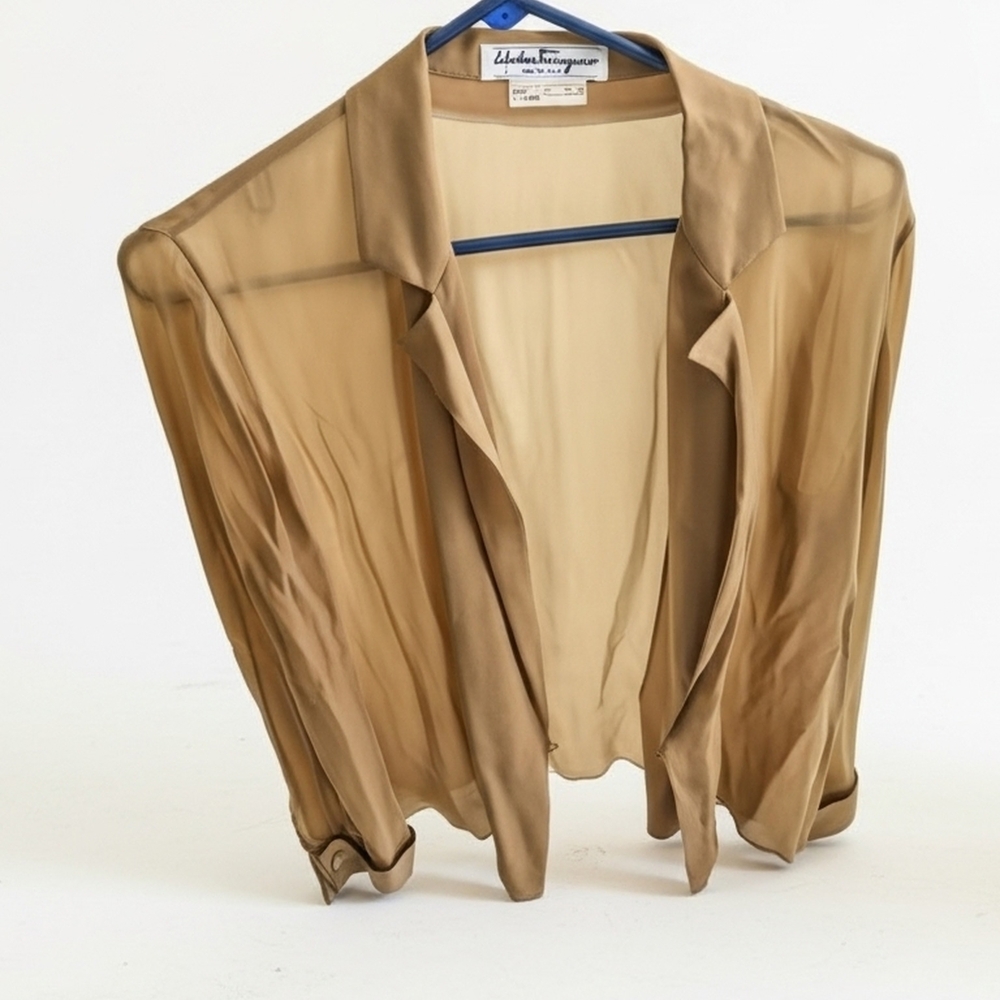 Salvatore Ferragamo 100% Silk Self Tie Wrap Blouse Vintage Italian L